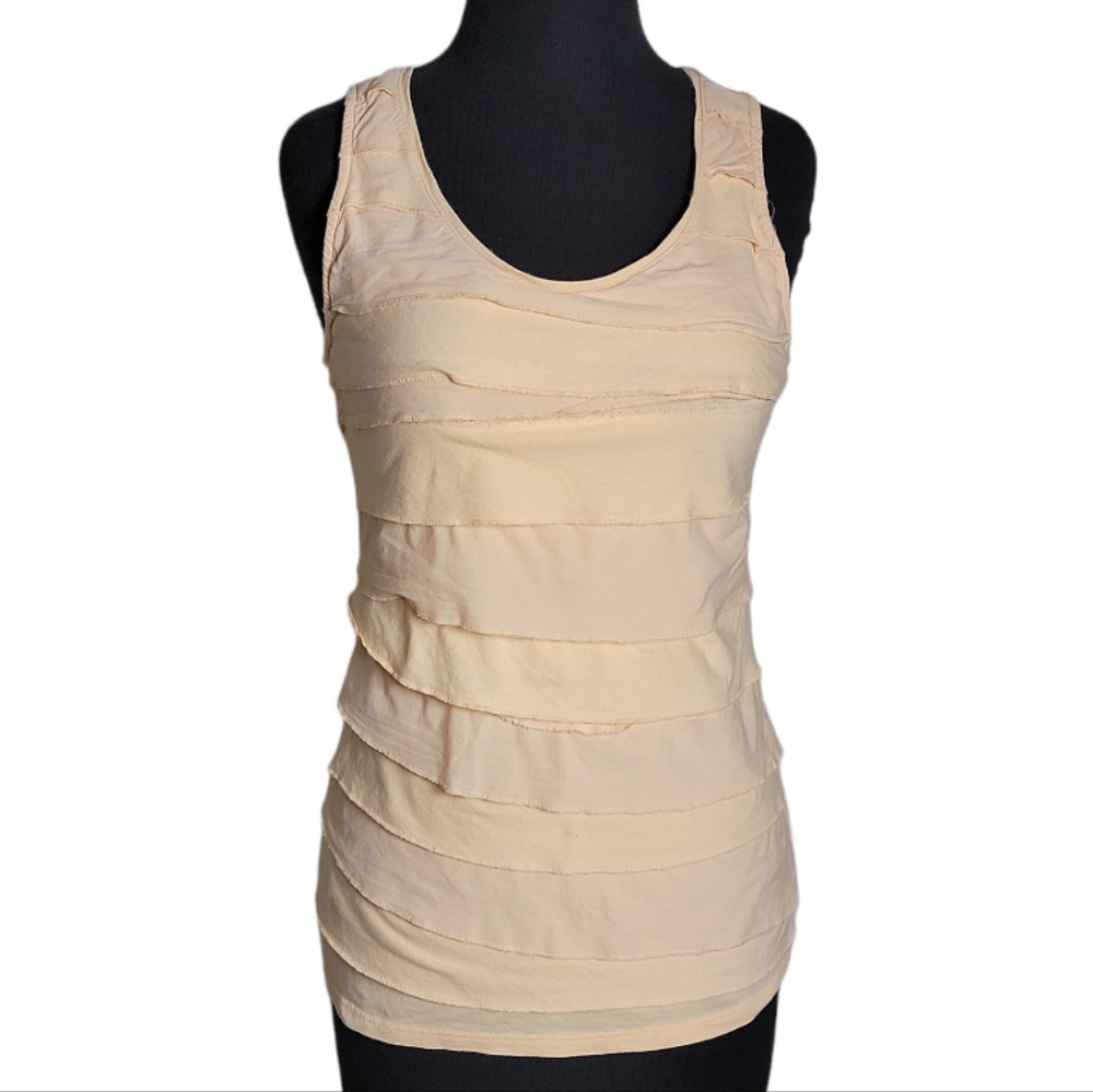 Merona women's petite small peach tiered ruffle tank top scoop neck sleeveless